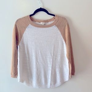 J crew lightweight sweater. LIKE NEW. Womens size medium. White with tan sleeves
